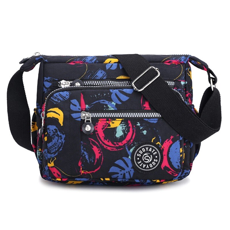 Múltiples compartimento bolso de las mujeres Bolsa Bandolera de pecho paquete bolso de Nylon impermeable mochila con una sola Correa nueva: B print black2