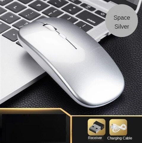 [Mobile Phone Can Use] Charging Wireless Mouse Mute Desktop Laptop Computer General Office Bluetooth Wireless Mouse: Charging Version  Silent Button    Silver
