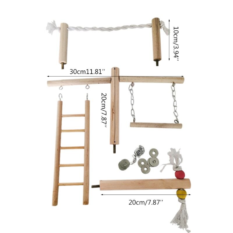 Parrot Climbing Ladder Swing Toy Natural Wood Bird Conure Cage Play Gyms Playground Stand Rope Perch