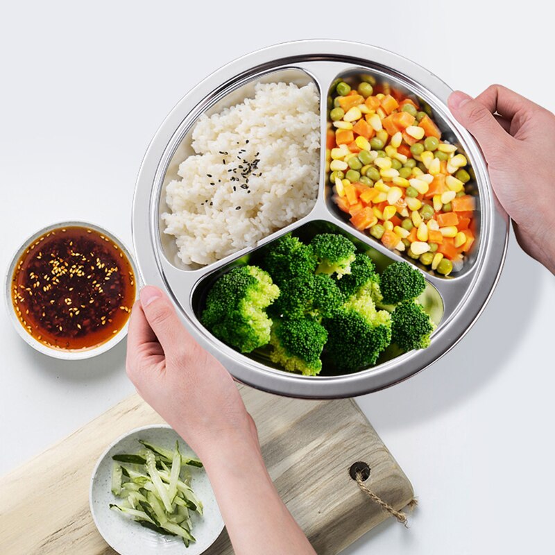 3 Sections Divided Round Dinner Plate Hotel Restaurant Buffet Tableware Child Student Cutlery Snack Foon Container For Kitchen