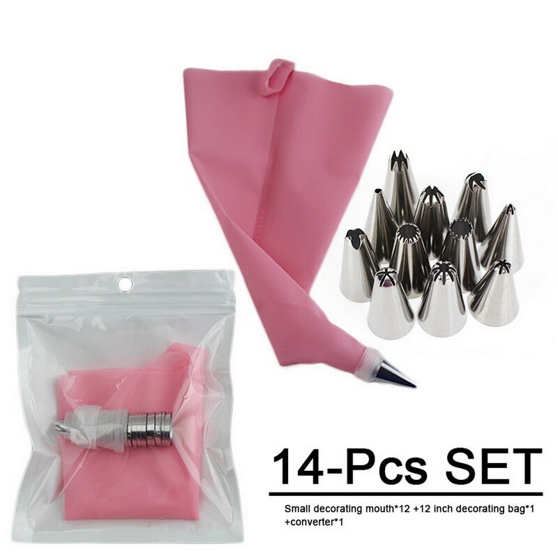 50 Stks/set Cake Decorating Kit Set Gereedschap Piping Tips Gebak Spuitzak Nozzles Bakken Set Bloem Zak Mond Geperst: Pink TPU14-piece set