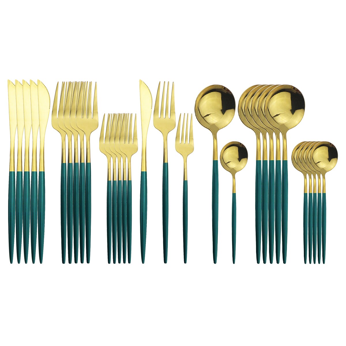 6einstellen/30Stck Regenbogen Besteck einstellen 304 Edelstahl Geschirr einstellen Messer Gabel Löffel Besteck einstellen Heimat Küche Party Geschirr einstellen: Grün Gold