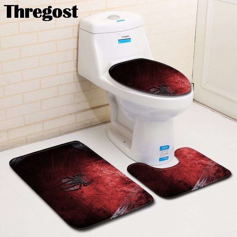 Thregost 3 stuks badmattenset u-vormig badkamertapijt cartoon spinnenpatroon toiletmatten antislip wc-mat waterabsorberende badmatten