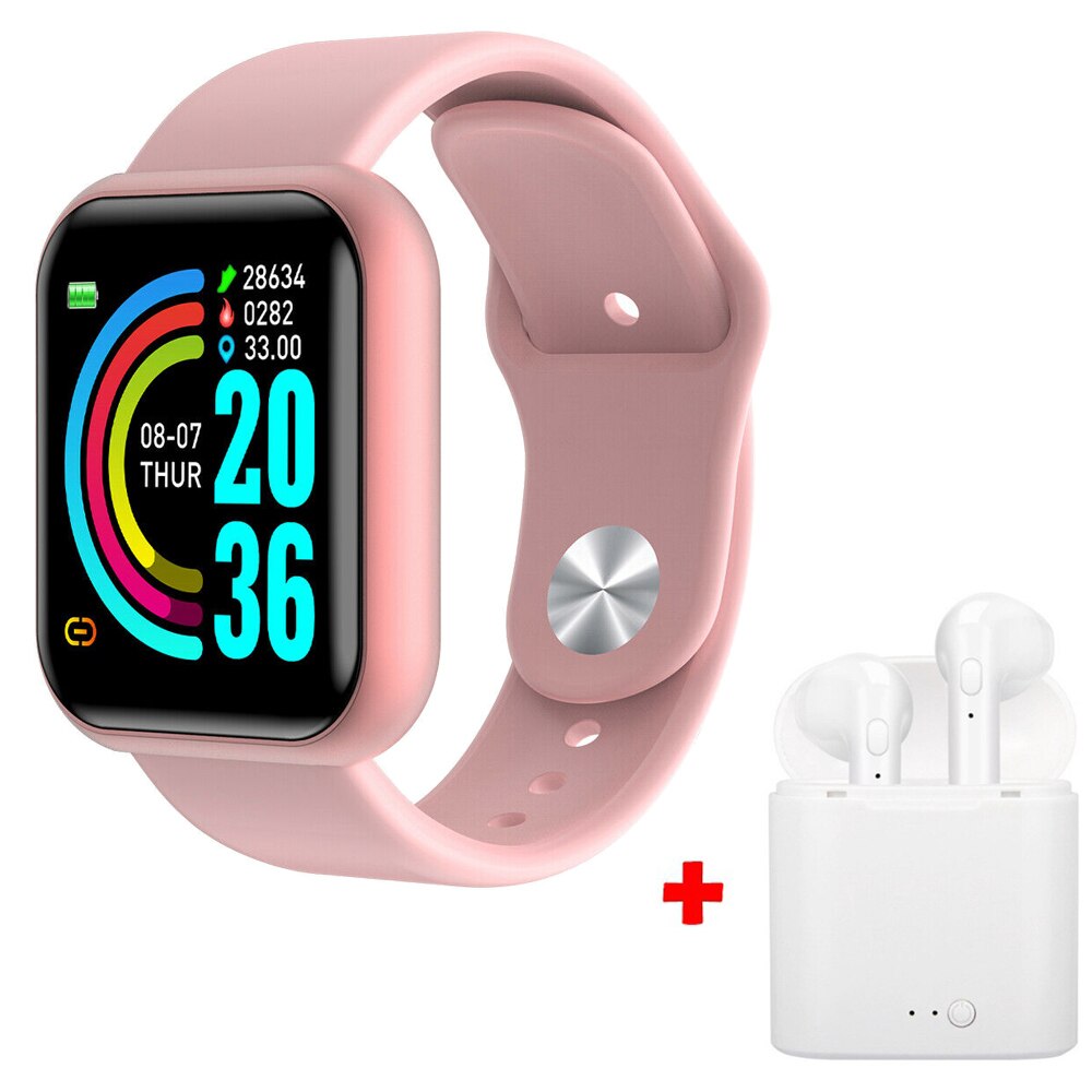 Y68 D20 Smart Watch Pro Bluetooth Blood Pressure Fitness Tracker Watches Heart Rate Monitor Smartwatch For Apple IOS Android: D20 Pink i7 White