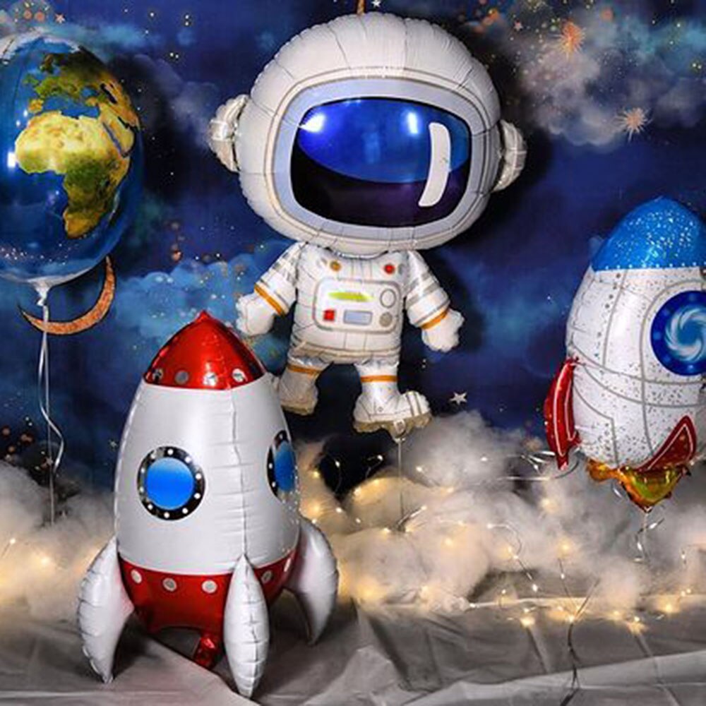2pcs /Set Space Balloons Space Rocket Astronaut for Boy Galaxy Space Theme Party Kids Birthday Babyshower Birthday Decorations
