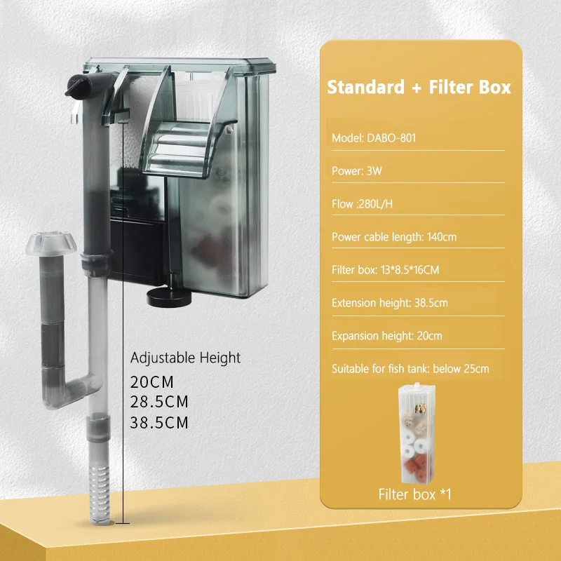 Aquarium Stil extern filter Aquarium Verstelbare wandgemonteerde filters 3-in-1 Aquarium Waterzuivering Circulatiesysteem: WHITE