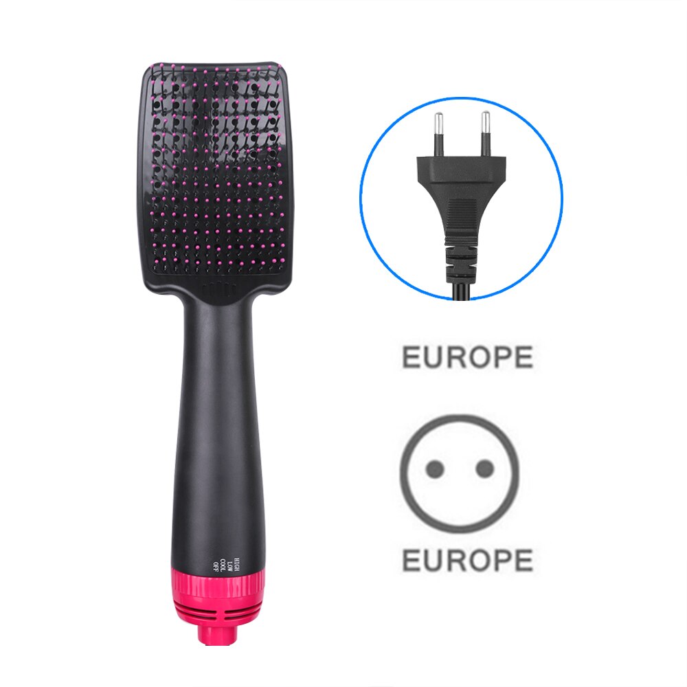 Secador de pelo 2 en 1, cepillo de aire , voluminizador, alisador de pelo de hierro plano a la con forma de arco, máquina de secado en húmedo para estilismo, EU US: EU Red