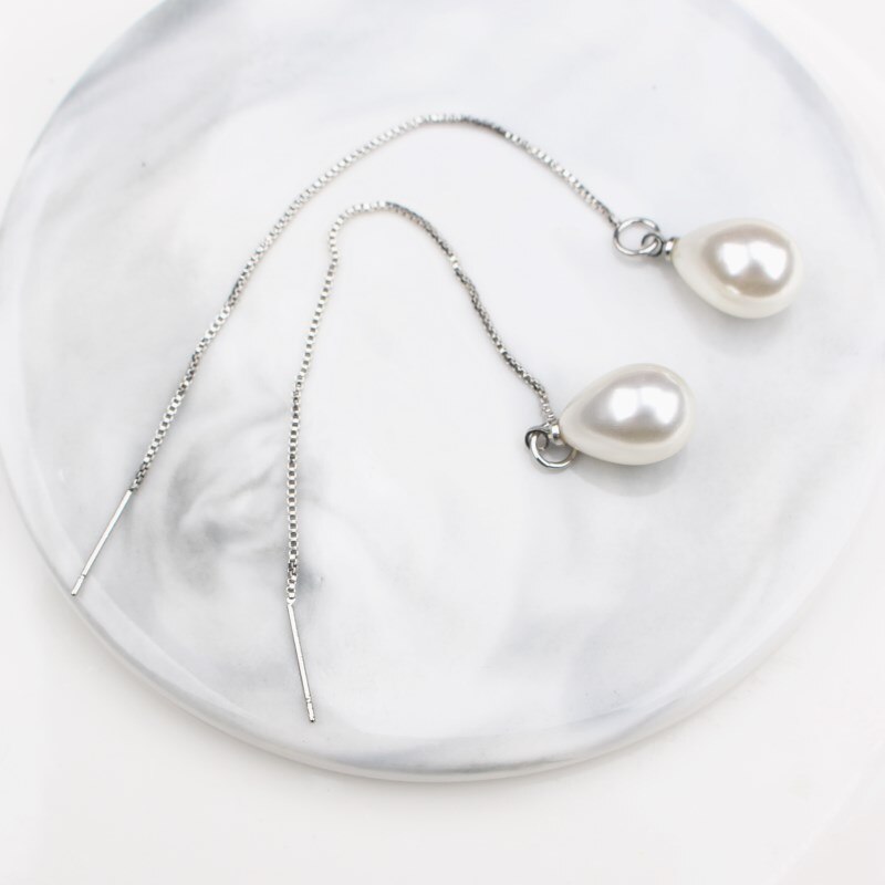 Lange Kwast Gesimuleerde Pearl Oorbellen Voor Vrouwen Crystal Walvis Vissenstaart Oor Lijn Koreaanse Bruiloft Sieraden Pendientes: Default Title