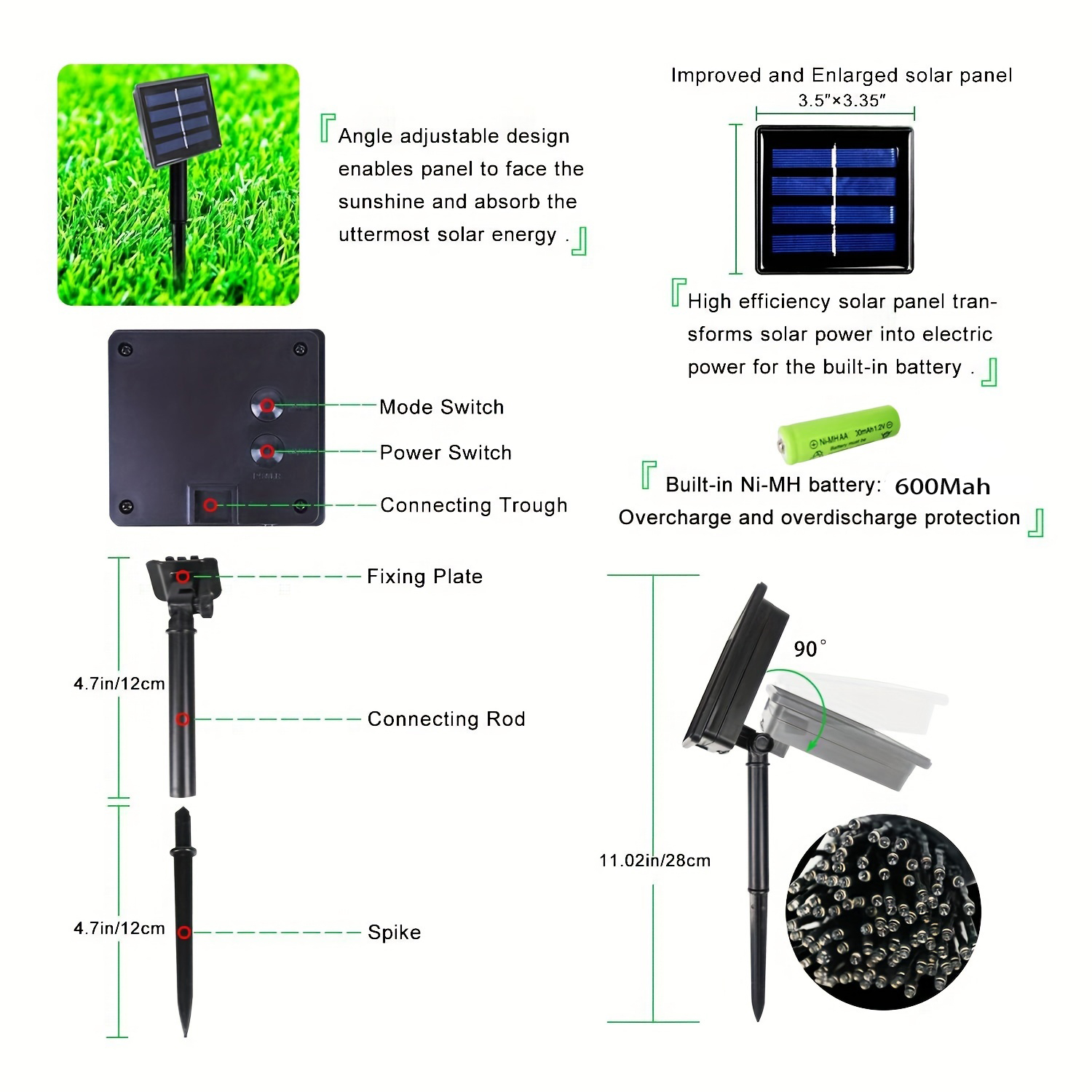 Guirlande solaire LED 7m 50 lumières 8 modèles, guirlande féerique étanche, décorations pour fête de noël et Halloween