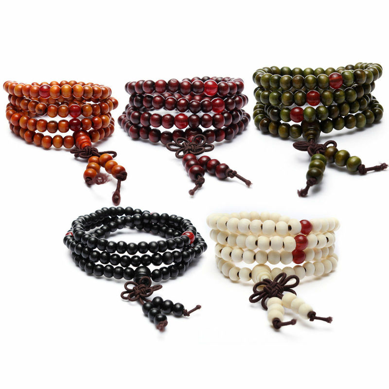 Prayer Beads Bracelet Tibetan Buddhist Rosary Charm Mala Meditation Necklace Yoga lucky Wenge Wooden Bracelet For Women Men