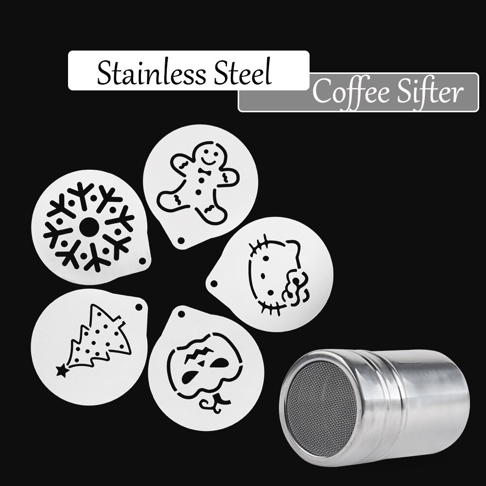 Fancy kaffe tryk model skum spray kage stencils kaffe sigte kaffe tegning cappuccino form pulveriseret sukker si værktøjer: 4 stk 1 sigte