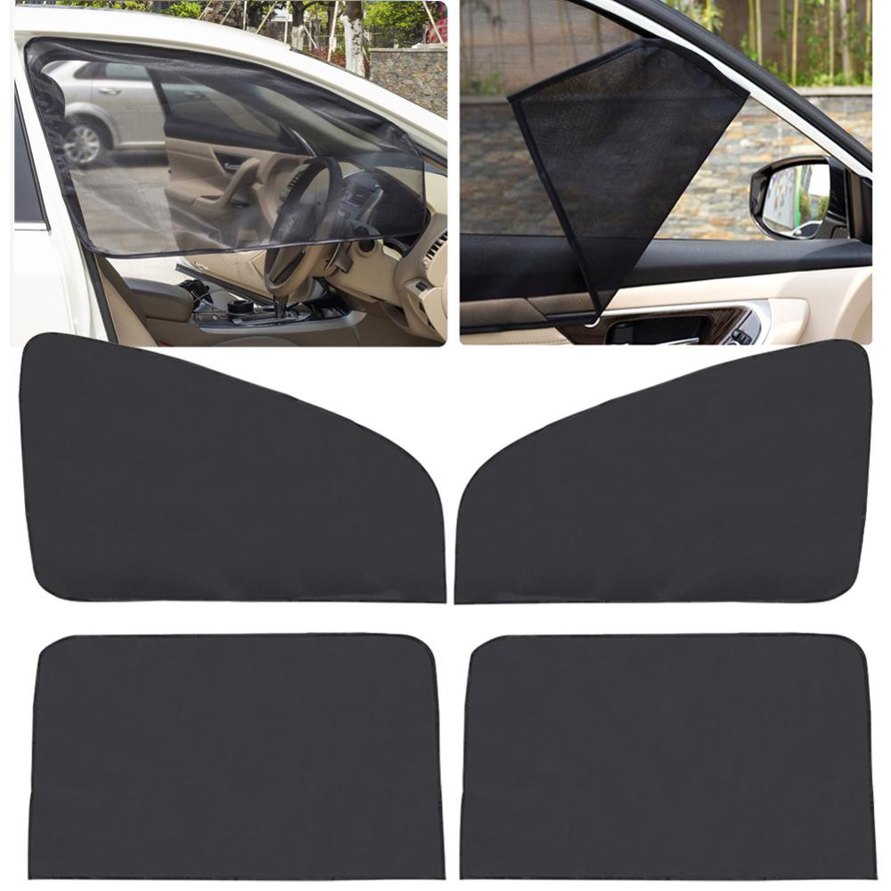 Parasol negro para ventana lateral delantera y trasera de coche, cubierta de malla plegable, parasol, 4 Uds.