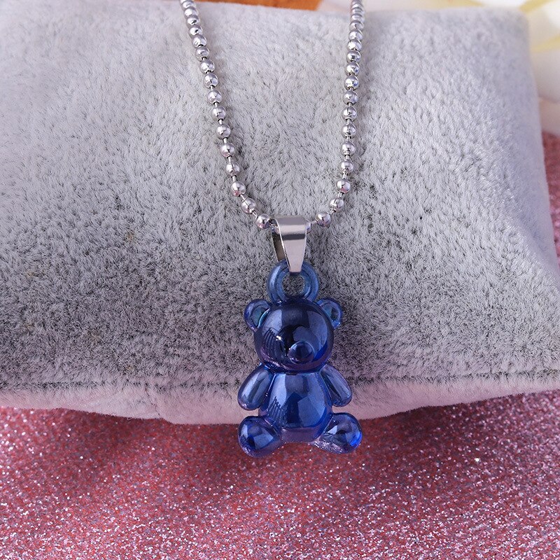 7 Colors Rainbow Pride Cute Jelly Bear Gummy Necklaces for Women Girls Cool Punk Hip Hop Resin Necklaces Accessories: Blue