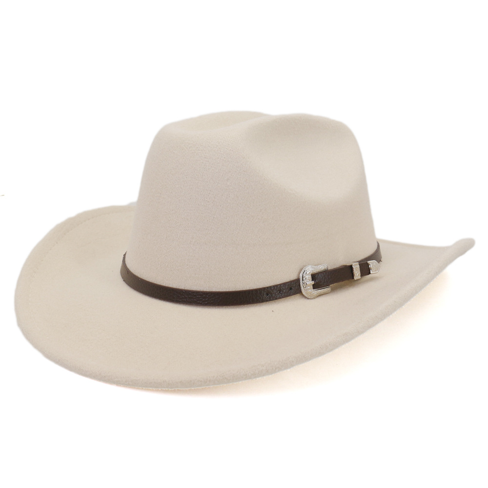 Chapéu de vaqueiro ocidental vintage masculino com cinto, aba enrolada, boné de igreja de jazz, novo, inverno, outono: Bege