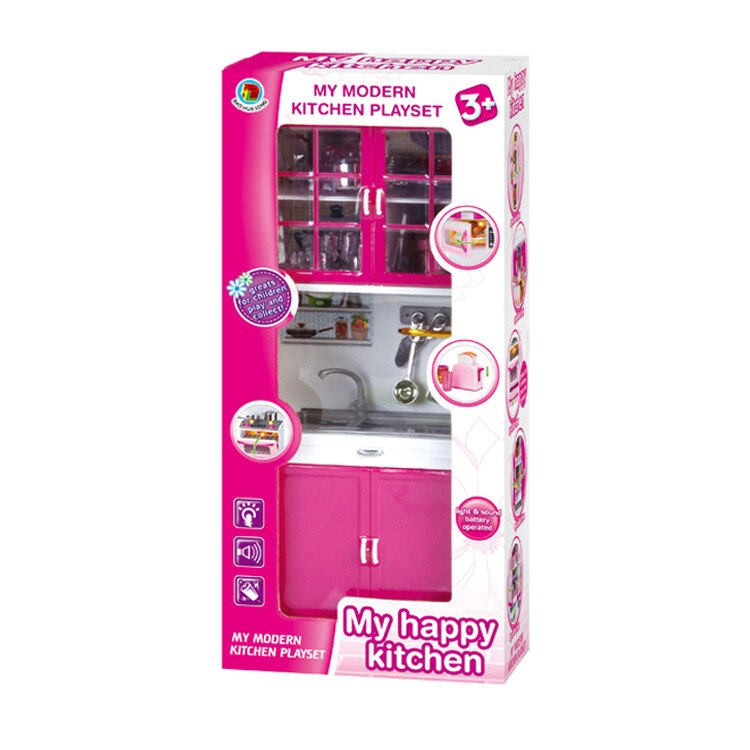 Pretend Play 3 in 1 Simulation Kitchen Set Cooking Cabinet Tool Tableware Dolls Suits Toys Puzzle Educational Doll for Girls: 6920-2