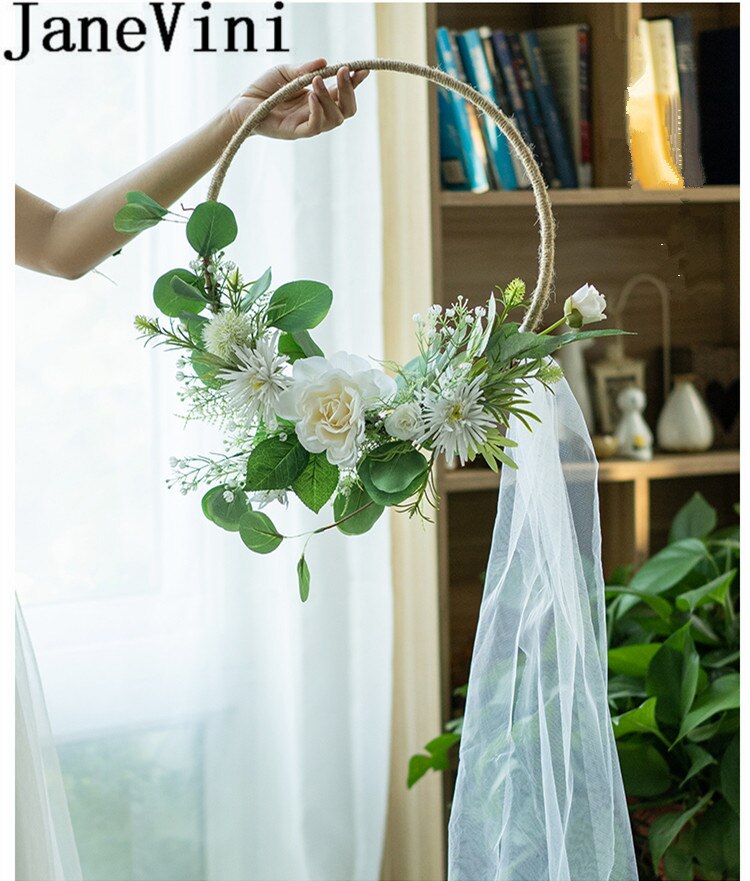 Janevini rose articielle hvid bryllupsbuket grøn brudepige blomst brud håndkrans kunstig brudebuket mariage blanc