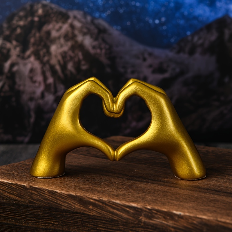 Estatua de mano de corazón para decoración de dormitorio, dedo de amor, escultura de gesto de mano moderna, estante de escritorio para el hogar: Oro