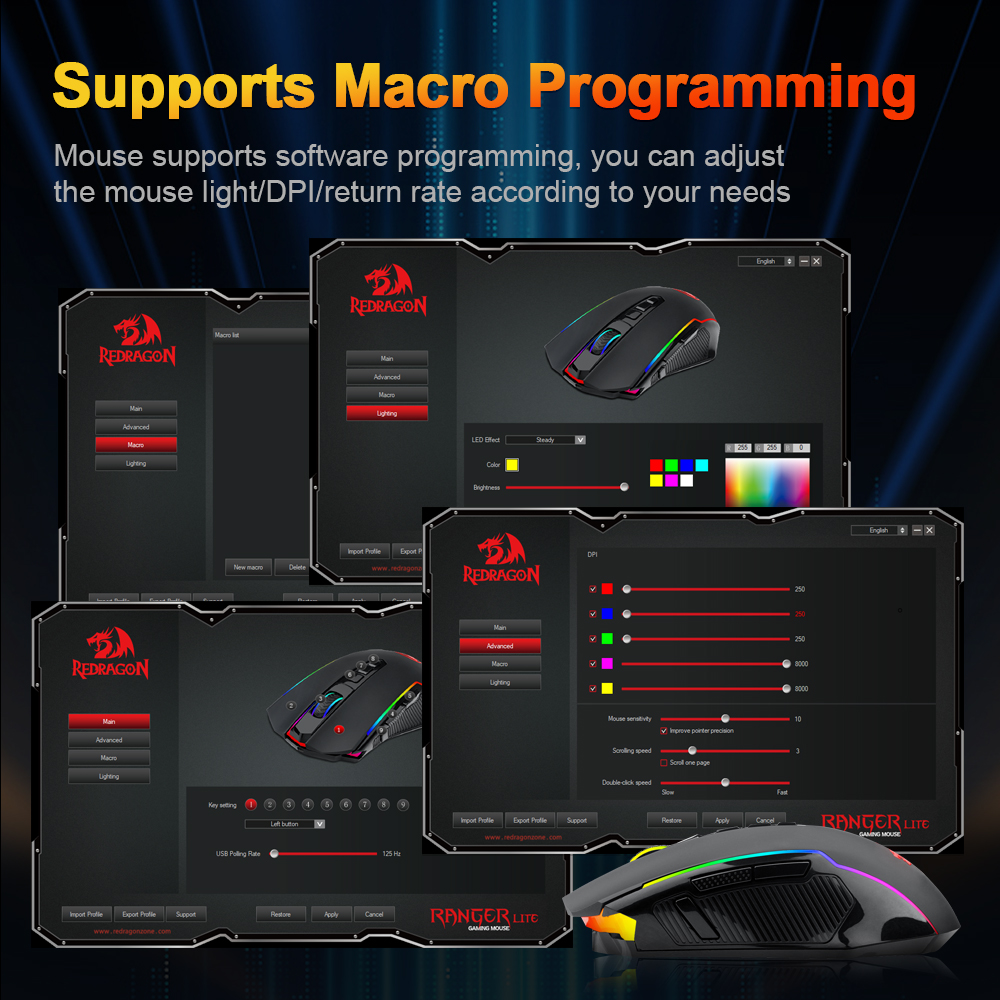 REDRAGON RANGER LITE M910-KS RGB USB 2.4G Draadloze Gaming Muis 8000 DPI 10 knoppen Programmeerbaar voor Computer gamer Muizen laptop