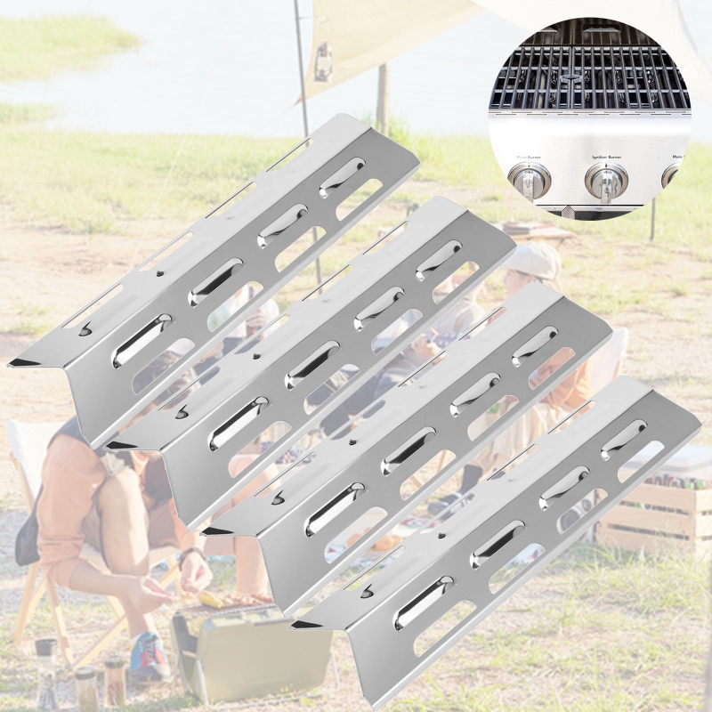 4 Pieces Stainless Steel Heat Plate Shield Flame Tamers Burner Cover Outdoor BBQ Heat Tent Gas Grill Replacement Parts Camping