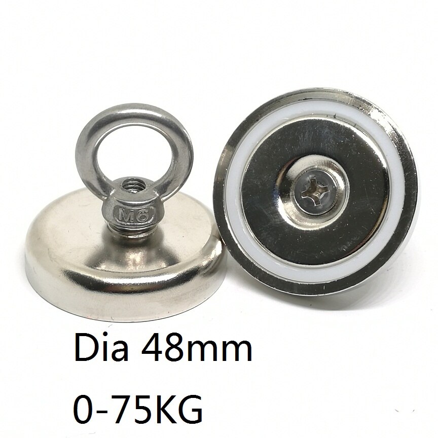 N42 Strong Neodymium Salvage Magnet Fishing Magnets With Stainless Steel Ring Eyebolt Magnetic Hook Holder Dia 16mm-60mm