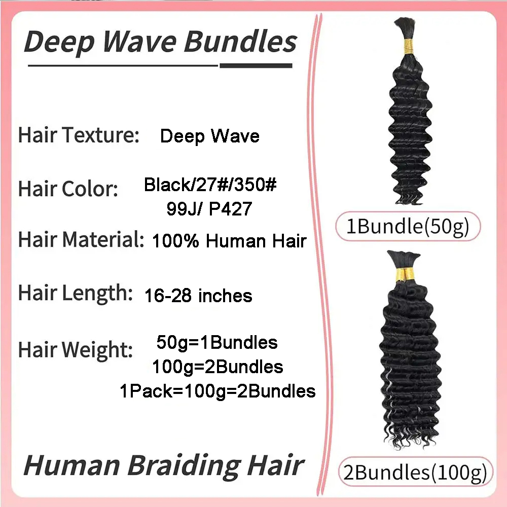Trenzas bohemias de 16-22 pulgadas, cabello humano trenzado de ondas profundas, mechones de cabello humano rizado, añadir para Boho Locs Crochet