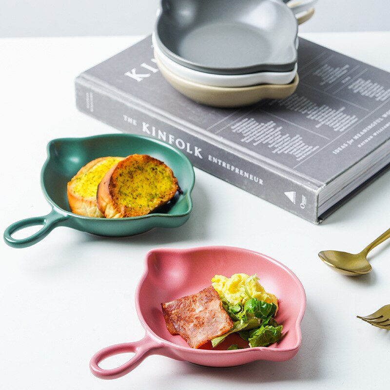 Bandeja de horneado en casa de estilo nórdico, japonés y coreano, con asa, bandeja para desayuno, bandeja para ensaladas, una sola oreja