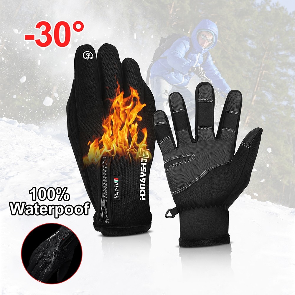 Hnqh Winter Warm Fietsen Handschoenen Volledige Vinger Waterdichte Touchscreen Handschoenen Unisex Outdoor Sport Ski Rijden Mannen Vrouwen Mitten