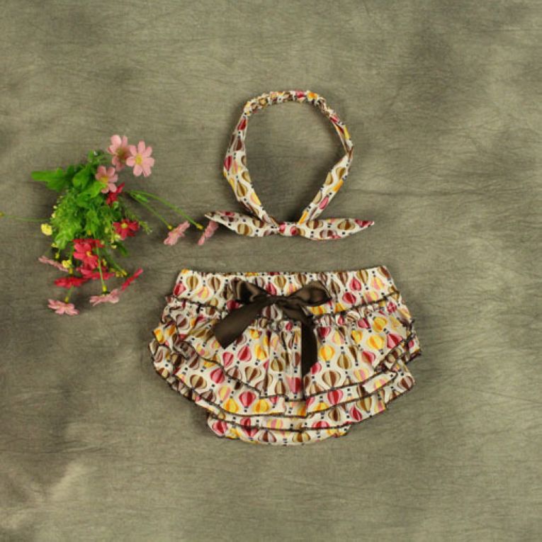 3 Colors Cute Baby Girl Ruffled Bloomer with Knot Headband Kids Infant Toddler Skirts Cothing: 3 / 12M