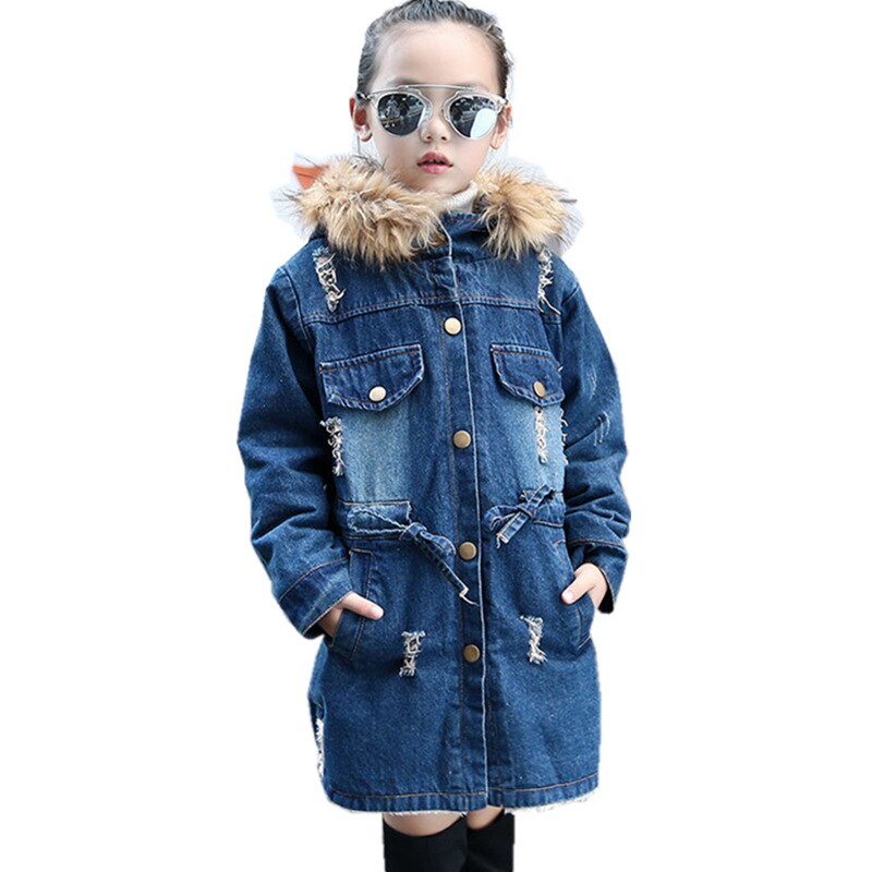 Denim Winter Jacket for Girls Children Coat Big Kids Faux Fur Coats Hoodies Jacket Warm Teenage Winter Jackets Clothing for Girl: 5