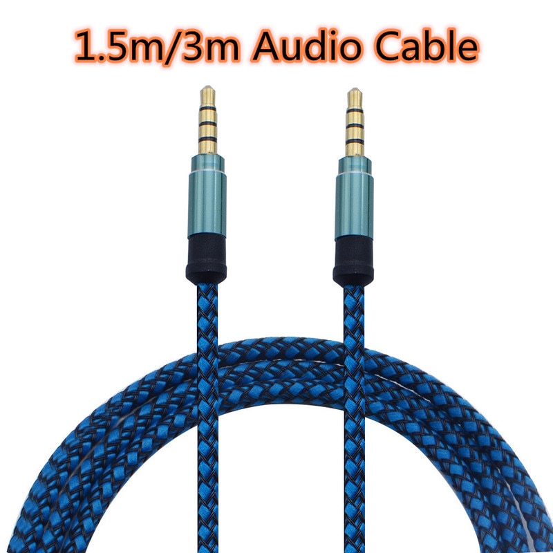 3/1. 5m Nylon Jack przewód Aux 3.5mm do 3.5mm kabel Audio z męskiego na męskie złota wtyczka samochód Aux przewód do iphone'a Samsung xiaomi