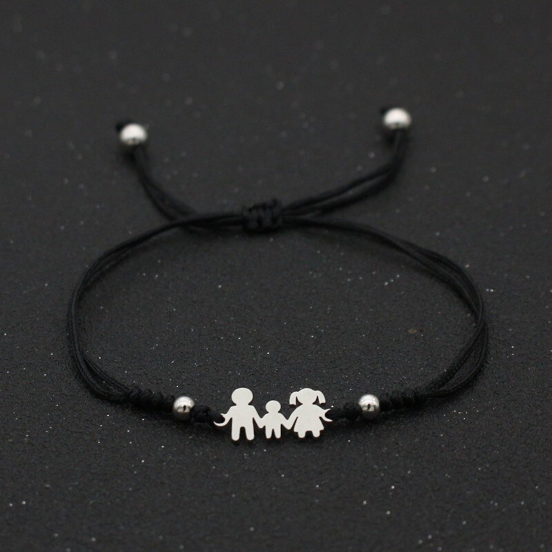 Rvs Charm Armbanden Voor Familie Vader Moeder Zoon Lucky String Gevlochten Verstelbare Stellen Armbanden Voor Mannen Vrouwen Kids