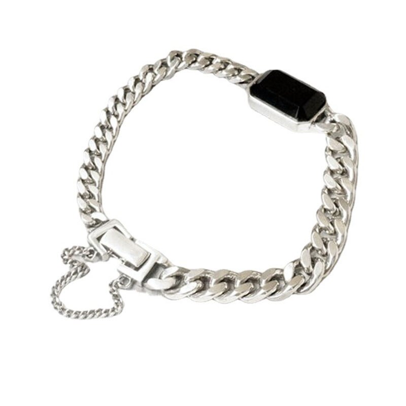 Foxanry – Bracelet chaîne Punk en argent Sterling 925 pour femmes, nouvelle tendance, Simple, rectangulaire, en Zircon noir, bijoux Hiphop, de fête