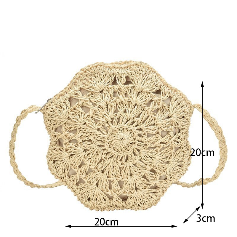 Yogodlns Round Soft Paper Rope Shoulder Bag Tassel Summer Beach Handmade Crossbody Bags Women Hollow Straw Bag Circle Rattan Bag: beige style6