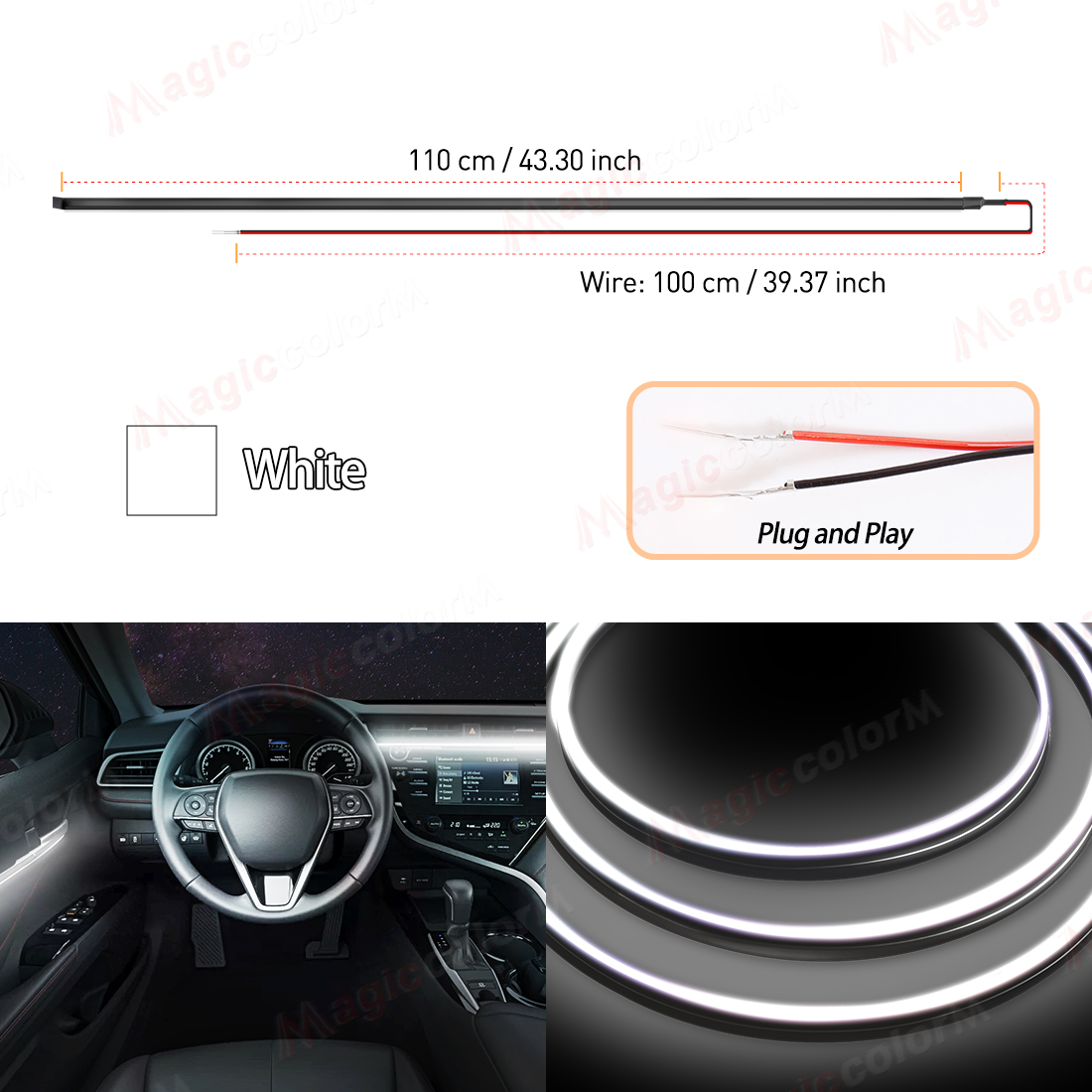 EL Wire Car LED Ambient Light Car Interior Decorative Lamp For Universal DIY Flexible Hidden Cuttable Colour Acrylic Strip 110cm: 3000K Golden