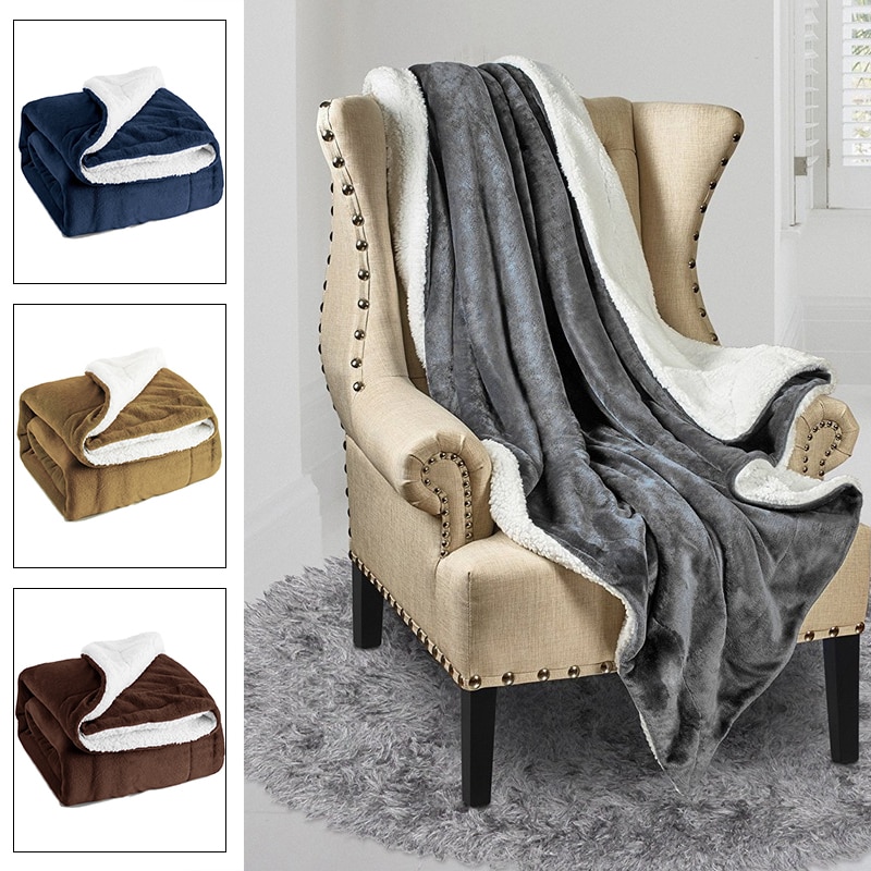 Flanelowy koc dwuwarstwowy gruby jednokolorowy koc wiosenny i jesienny drzemiący koc Sherpa wełna jagnięca koc na łóżko koc