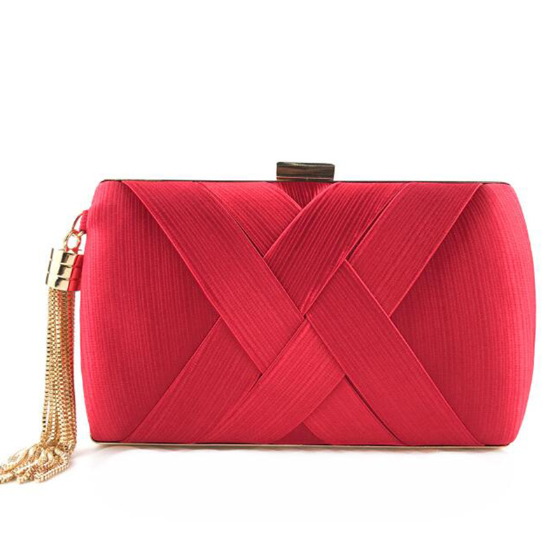Metalen kwastje dames clutch tas breipatroon avondtas ketting handtas klassieke kleine bruiloft portemonnee  zd1190: Rood