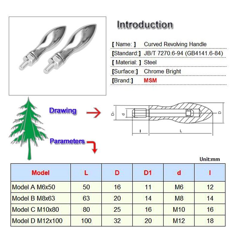 1PC Male Threaded Curved Revolving Handle Rugby Shape Steel Chromed For Lathe Milling Machine M6 M8 M10 M12