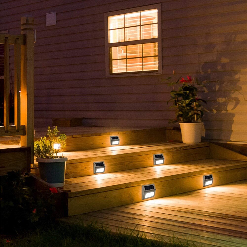 Solar Deck Lights Bright 3 LED Stair Light Outdoor Waterproof Stainless Steel Wireless Lighting for Balcony Garden Yard Fence