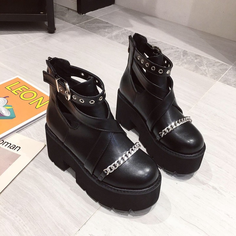 PRETO BRANCO 8cm tacones nueva versión coreana de la plataforma para magdalenas cuña de Metal Botines de tacón alto mujeres zapatos botas mujeres JXQ