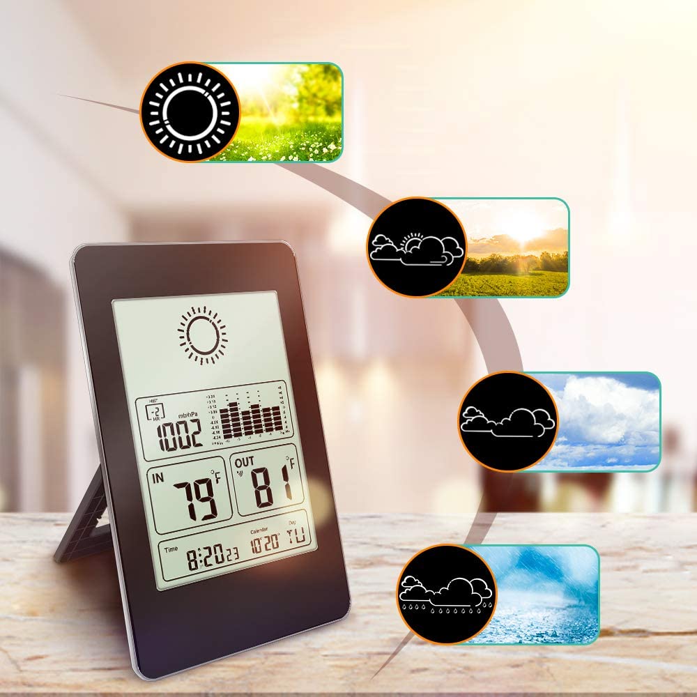Multifunction Weather Station Thermometer with Alarm Clock, Indoor Outdoor Temperature Air Pressure Weather Forecast Station