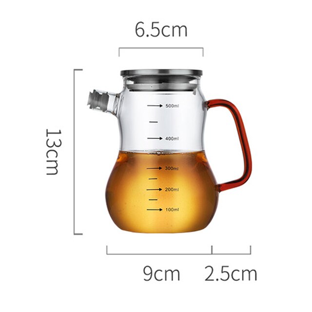 Bouteille d'huile en verre Transparent avec poignée | Échelle résistante à la chaleur à haute Borosilicate fournitures de cuisine, Sauce de soja, vinaigre: Transparent 500ml