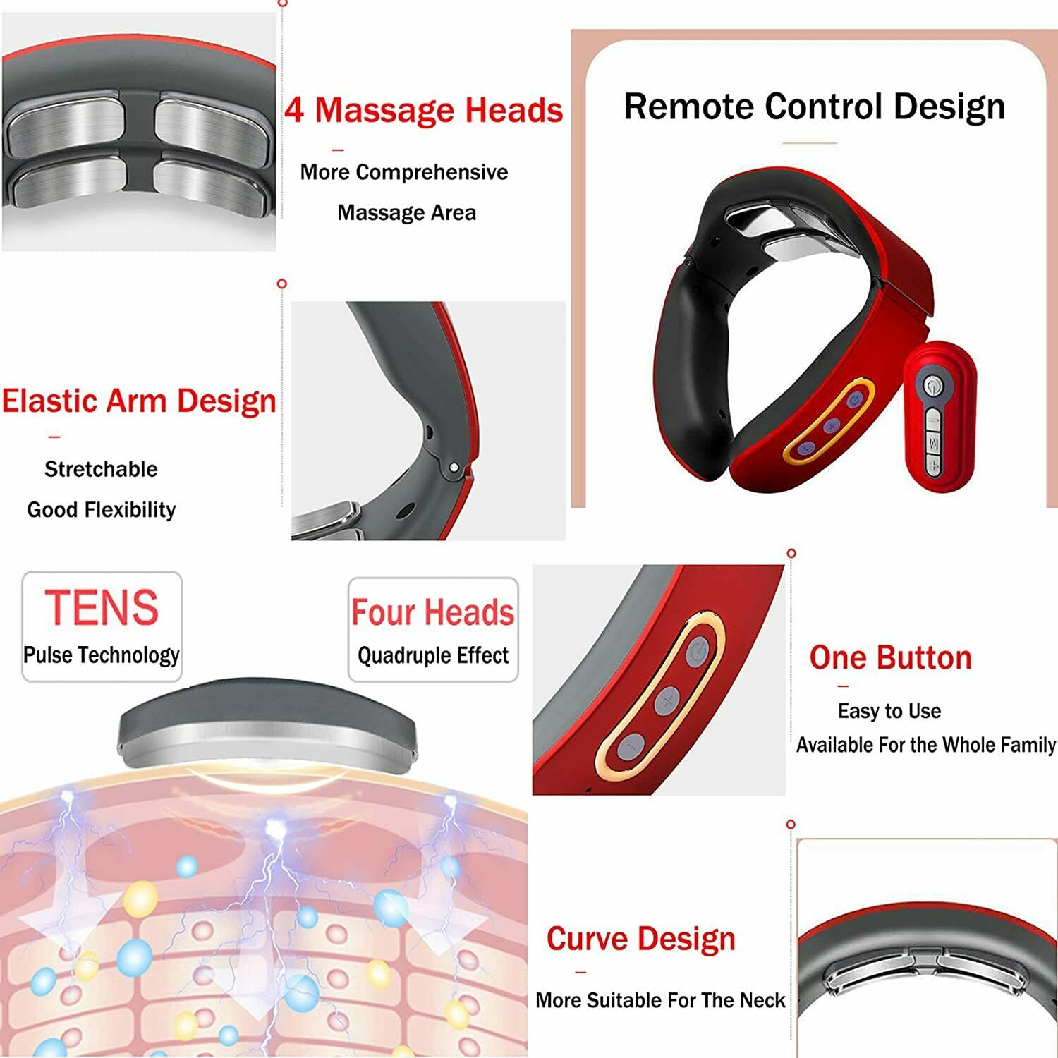 Rechargeable Electric Cervical Neck Massager Relax Heated Body Musle Relief Pain