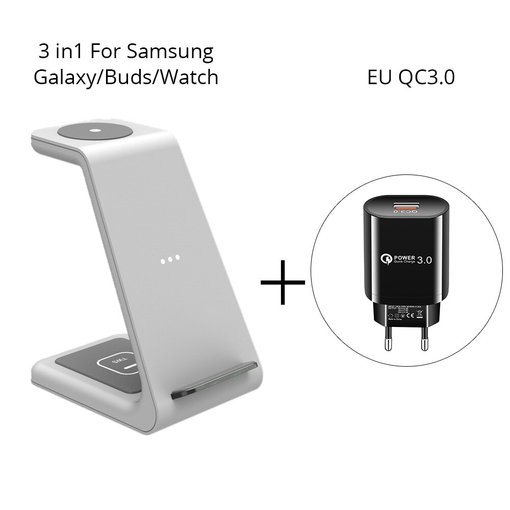 Stazione di ricarica Wireless Betty Qi 3 in 1 per supporto telefono Apple Samsung Watch Airpods Pro caricabatterie Wireless a induzione iWatch: For Samsung EU White