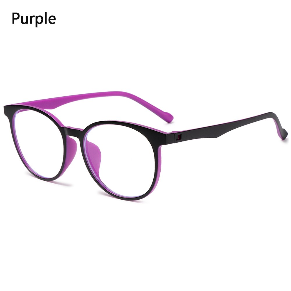 1 PC oeil bleu lumière bloquant lunettes ultraléger cadre rond optique lunettes cadres bloquant jeu plat miroir lunettes: 2- purple