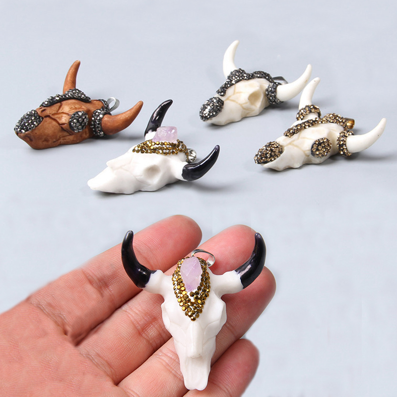 1pc weiß Knochen CZ Quartz perle Kuh Bull Ox Kopf Schädel Charms Anhänger Für halskette Schmuck machen Zubehör Erkenntnisse männer