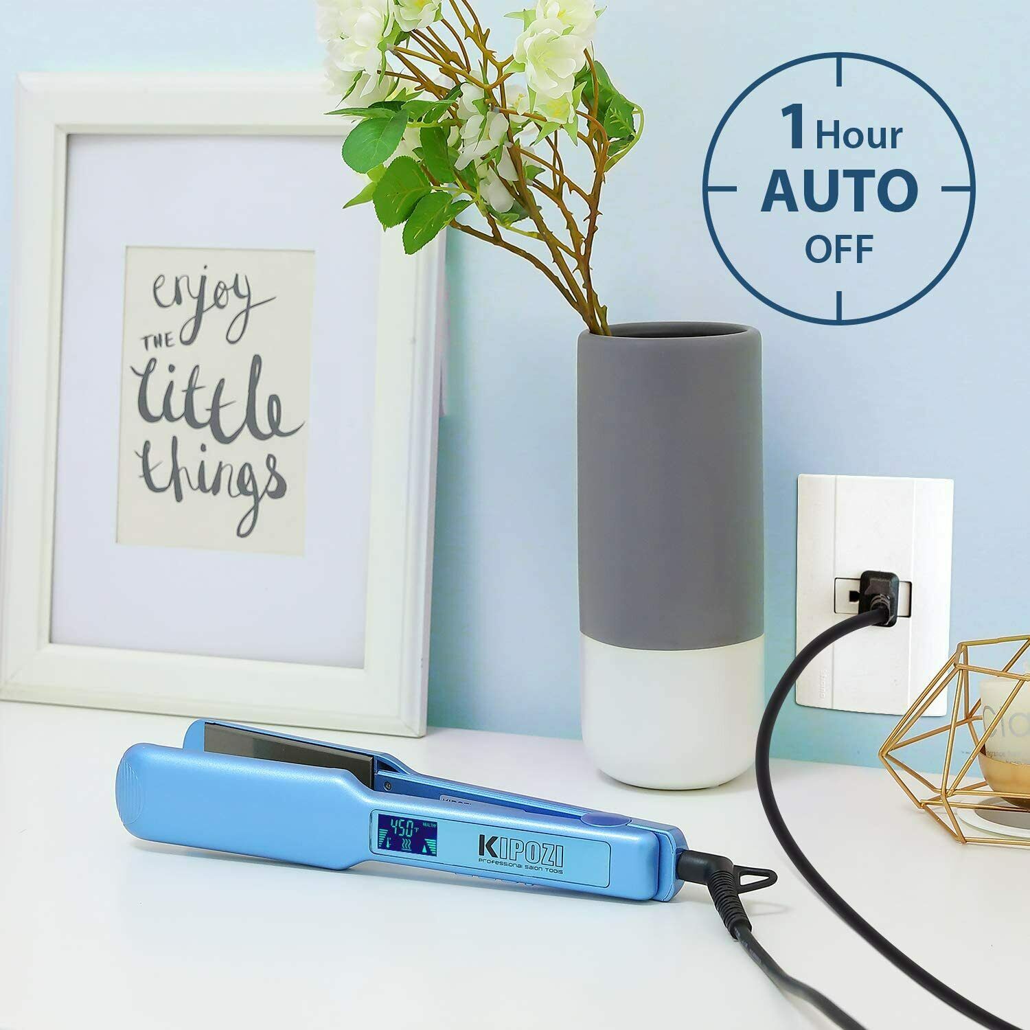 KIPOZI Profi Nano Titan Flache Eisen Haarglätter mit Digital LCD Anzeige Dual Spannung sofortig Heizung Eisstockschießen Eisen 360