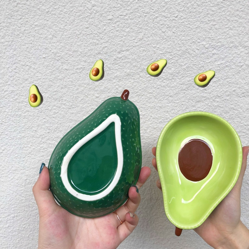 1pcs huge cute avocado shape ceramic fruit salad plate snack dish rice soup bowl tableware supplies 6.5 inch pf9065