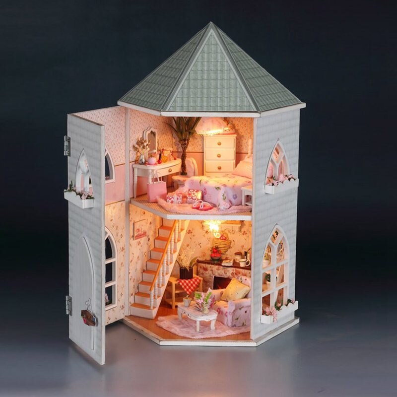 Kinder Holz Miniatur Puppenhaus Kinder DIY Puppe Haus Kind Handgemachte Montage Modell Haus Spielzeug Junge Mädchen Puppenhaus Geburtstag