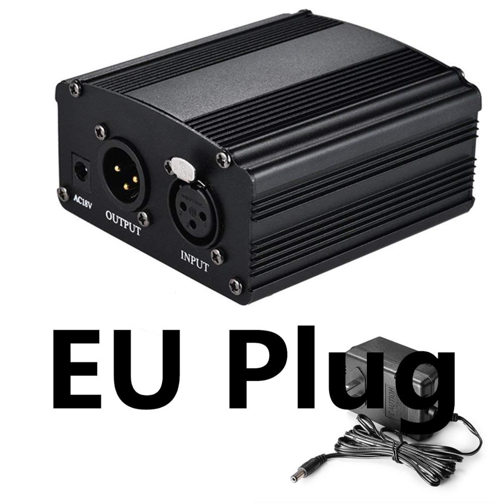 Fuente de alimentación Phantom de 1 canal de micrófono de 48V + adaptador AU US enchufe de la UE para cualquier micrófono condensador de grabación: Azul