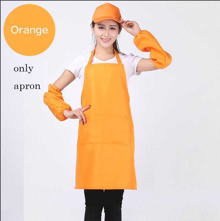 Unisex forklæder lommekok hjemmekøkken restaurant søm kaffebar køkkengrej håndværk bagning madlavning print logo fra 10 stk.: Kun forklæde orange